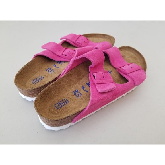 Birkenstock Arizona Soft Footbed Fuchsia Tulip Pink Suede Sandals Size 39 Narrow - Picture 3 of 5